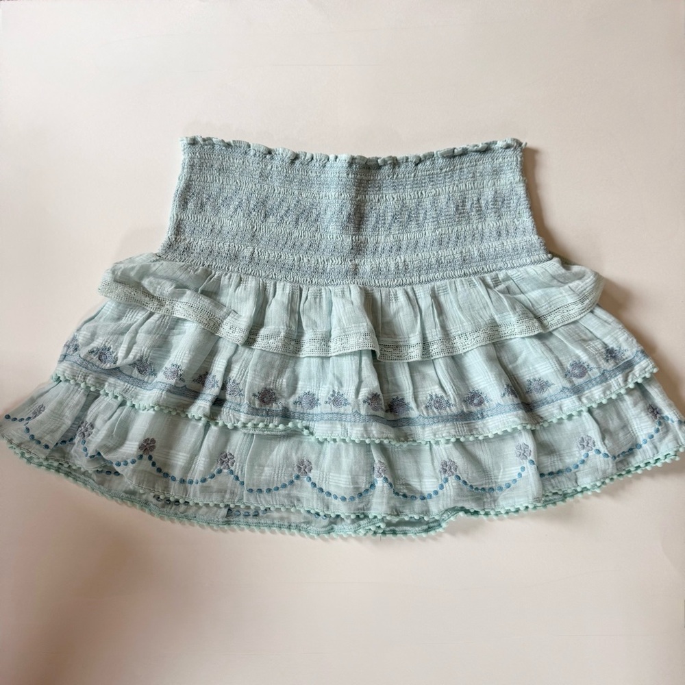 LoveShackFancy Tiered Smocked Mini Skirt Seafoam Mint